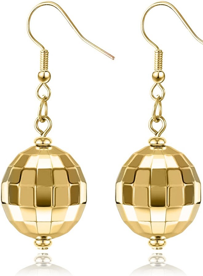 Adoshine Disco Ball Earrings for Women Silver Gold Disco Mirrorball Earrings Perfect for 70s outfits Dance Party Costume Accessories (Short-Gold) - Image 1